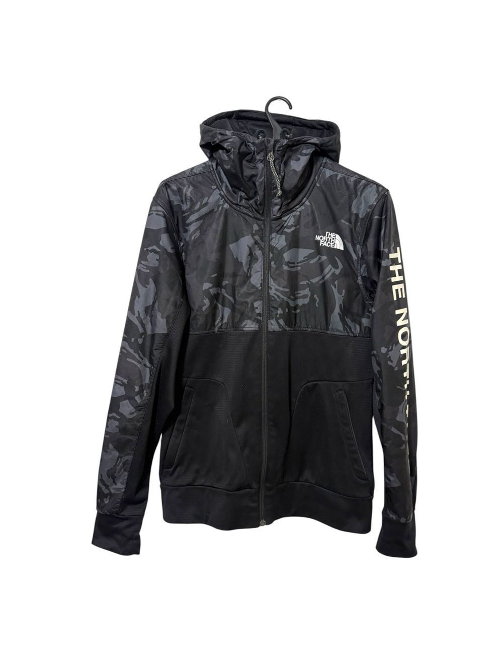 The North Face Men's Small Black Train Hooded Full Zip Black Camo Jacket Outdoor